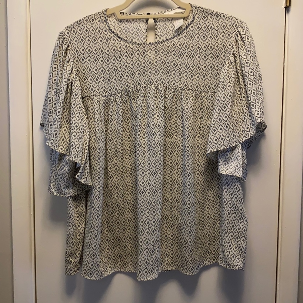 H&M Patterned Short Sleeve Blouse - Ivory